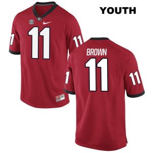 Youth Georgia Bulldogs NCAA #11 Keyon Brown Nike Stitched Red Authentic College Football Jersey KUM7054OV